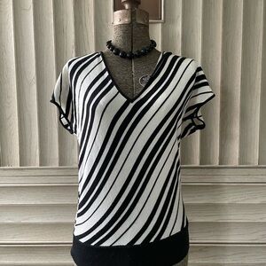 Striped V-Neck Top - Black and White